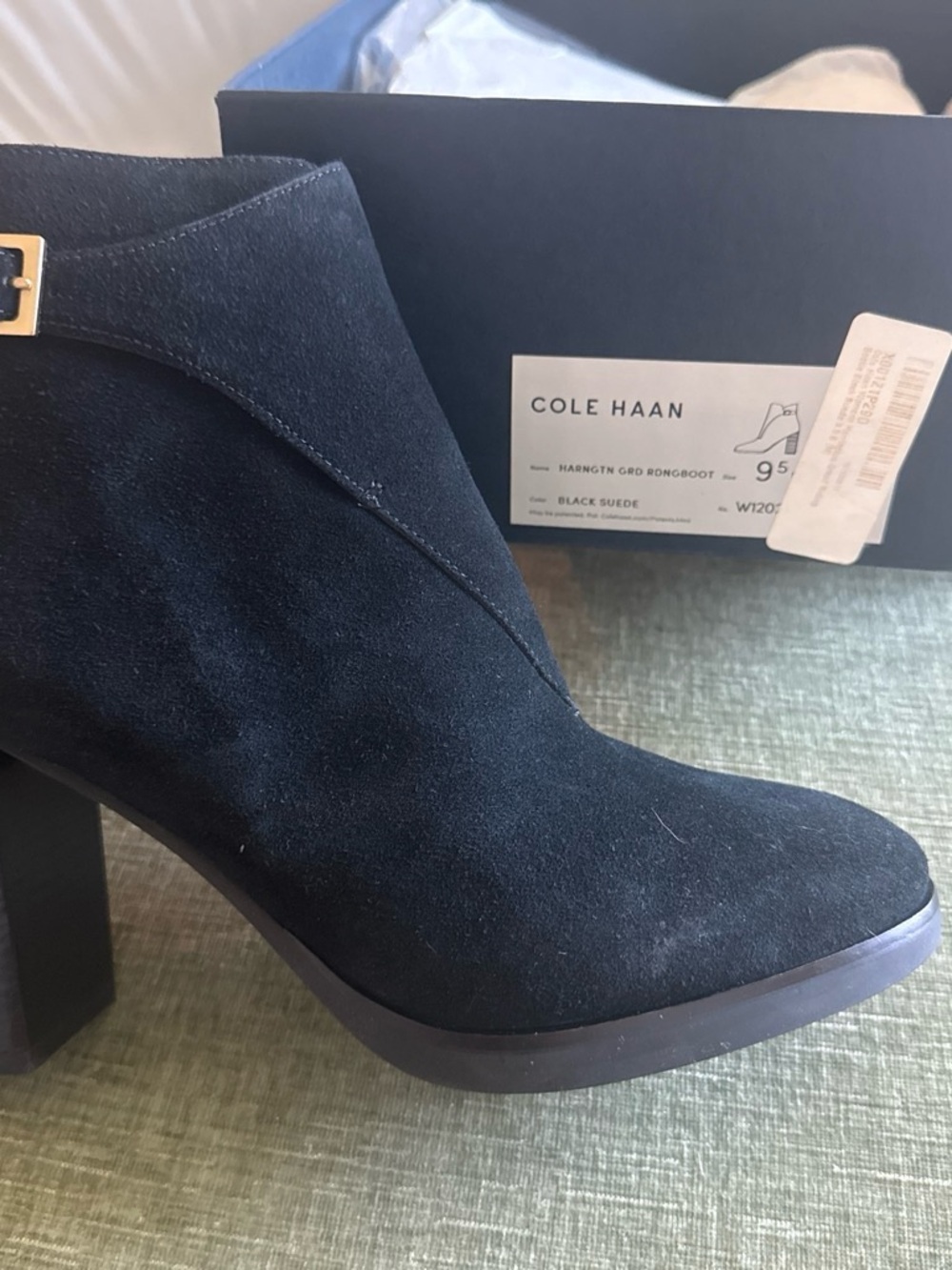 Cole Haan Black Suede Buckle Ankle Bootie